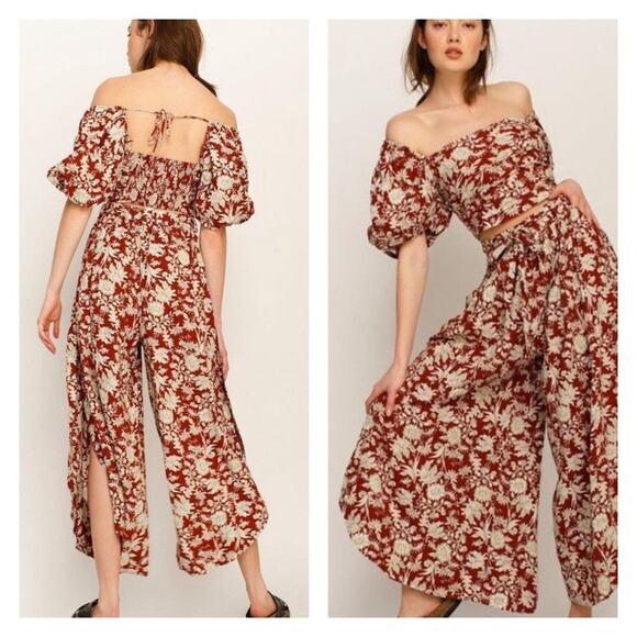 Free People Sunday Floral Linen Blend Puff Sleeve Crop Top S - Picture 1 of 7